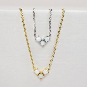 Gold / Silver Opal Pearl Necklace, Dainty Minimalist October Birthstone